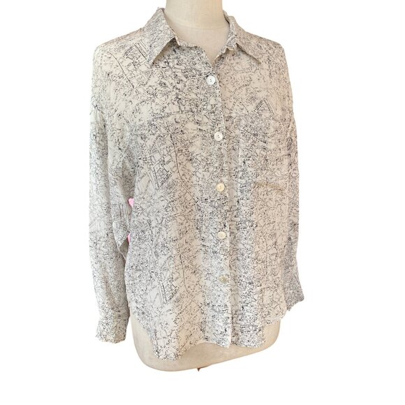 Colours by Alexander Julian Silk All Over Print Blouse French Map Artsy Travel-8 - Picture 15 of 15